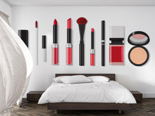 Load image into Gallery viewer, Makeup Products Wall Mural, Lipstick Cosmetic Wallpaper, Beauty Salon Wall Decor, Glam Makeup Room Decal, 582mv