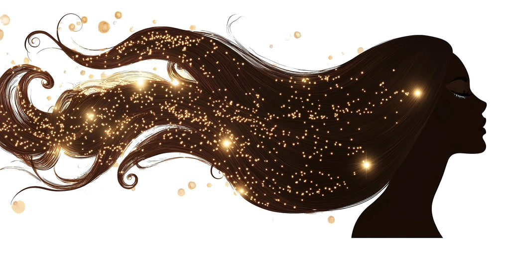 Woman Silhouette Wall Mural, Brown Flowing Hair Wallpaper, Gold Sparkle Wall Decor, Hair Salon Bedroom Decal, 584mv