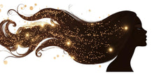 Load image into Gallery viewer, Woman Silhouette Wall Mural, Brown Flowing Hair Wallpaper, Gold Sparkle Wall Decor, Hair Salon Bedroom Decal, 584mv
