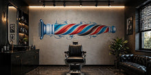 Load image into Gallery viewer, Barber Pole Wall Mural, Barbershop Wallpaper, Red Blue Hair Salon Wall Decor, Grooming Studio Decal, Men’s Salon Art, 588mv