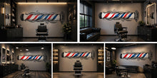 Load image into Gallery viewer, Barber Pole Wall Mural, Vintage Barbershop Wallpaper, Red Blue Salon Wall Decor, Men’s Grooming Studio Decal, 589mv
