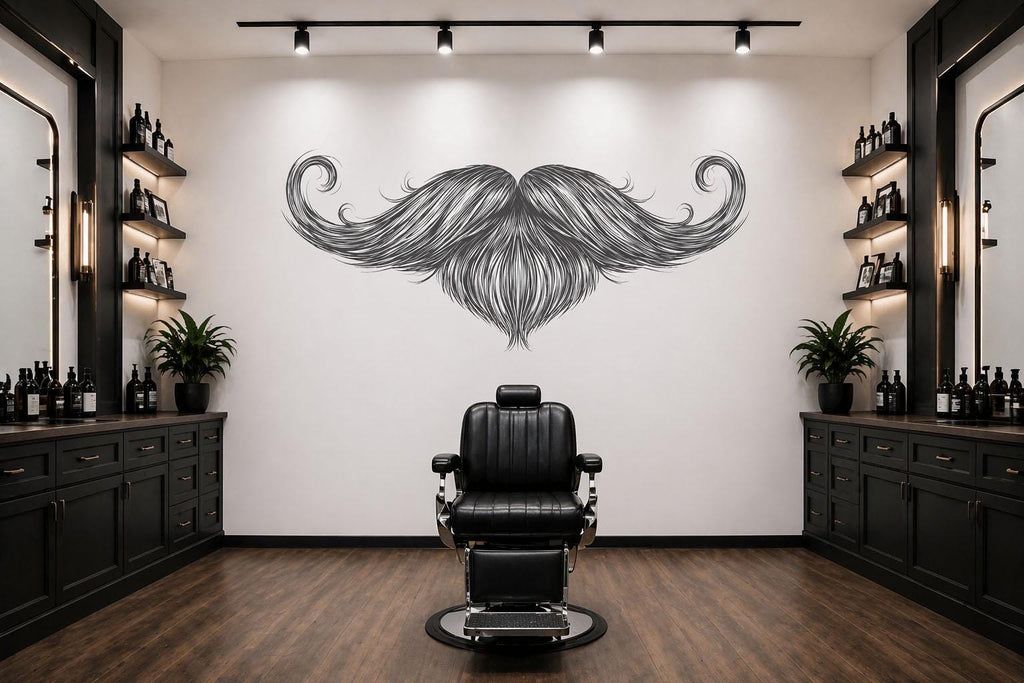 Mustache Beard Wall Mural, Barber Shop Wallpaper, Men’s Grooming Office Decor, Black Facial Hair Wall Decal, 595mv
