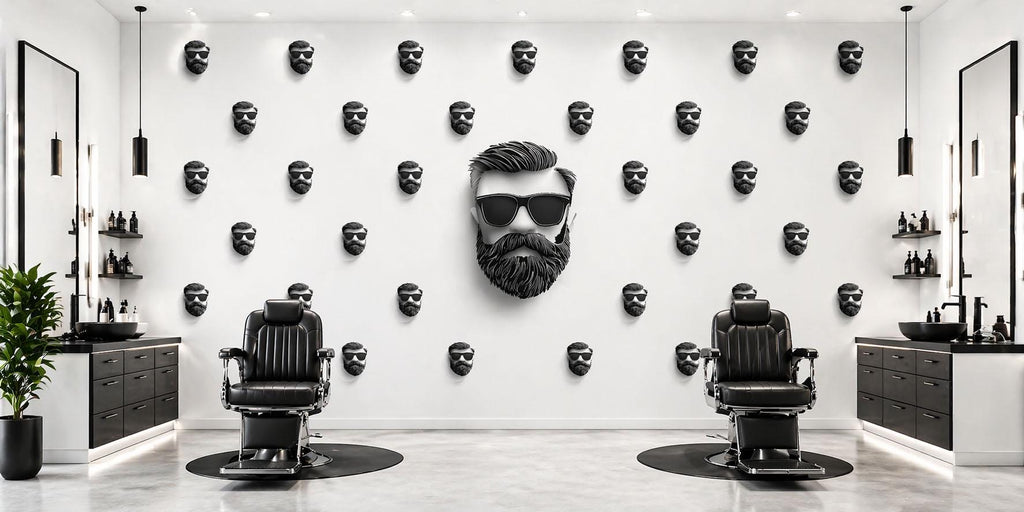 Bearded Man Sunglasses Wall Mural, Barber Shop Wallpaper, Beard Face Pattern Wall Decal, Men’s Grooming Office Decor, 599mv