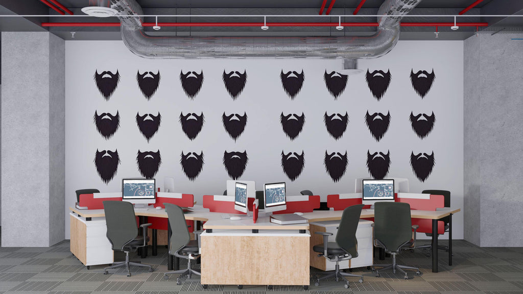 Beard Pattern Wall Mural, Barber Shop Wallpaper, Black Beard Wall Decal, Men’s Grooming Office Decor, 600mv