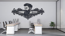 Load image into Gallery viewer, Barber Crest Wall Mural, Bearded Man Barbershop Wallpaper, Vintage Grooming Salon Wall Decal, Men’s Office Decor, 603mv