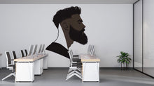 Load image into Gallery viewer, Bearded Man Profile Wall Mural, Barber Shop Wallpaper, Black Male Silhouette Wall Decal, Men’s Grooming Office Decor, 604mv