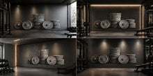 Load image into Gallery viewer, Weight Plates Wall Mural, Gym Wallpaper, Fitness Studio Wall Decal, Home Gym Decor, Weightlifting Workout Room Art, 608mv