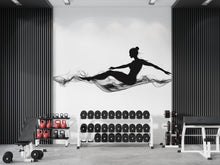 Load image into Gallery viewer, Yoga Dancer Wall Mural, Gym Wallpaper, Black Ballet Silhouette Wall Decal, Fitness Studio Workout Room Decor, 616mv