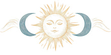 Load image into Gallery viewer, Celestial Sun Moon Wall Mural, Gold Yoga Studio Wallpaper, Boho Wellness Wall Decal, Spa Room Decor, Meditation Art, 643mv