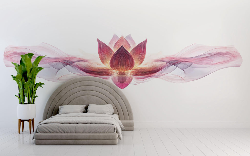 Pink Lotus Wall Mural, Yoga Studio Wallpaper, Zen Wellness Studio Decor, Spa Room Wall Decal, Meditation Wall Art, 650mv