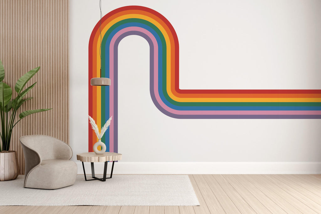 Stripes Wall Decal Side Rainbow Wall Decal for Living Room Left or Right Curve Corner Wall Accent