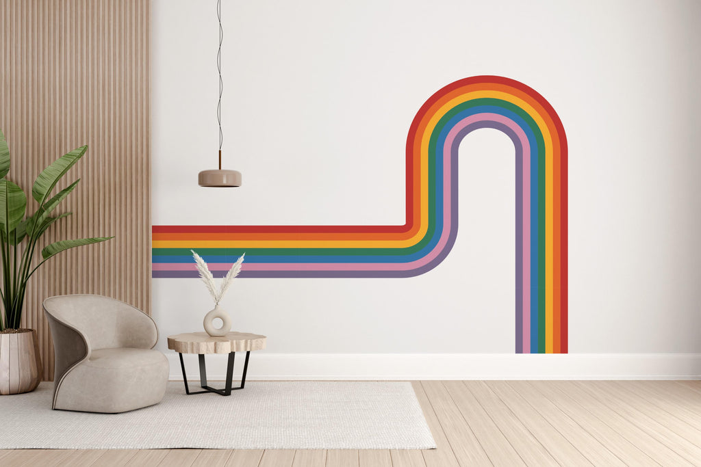 Stripes Wall Decal Side Rainbow Wall Decal for Living Room Left or Right Curve Corner Wall Accent