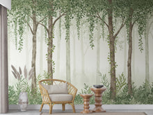 Load image into Gallery viewer, Hanging leaf Watercolor Forest Wallpaper Mural, Misty Wall Mural, Green Tree Peel and Stick Wallpaper, Nature Nursery Wallpaper Decor 1127RS