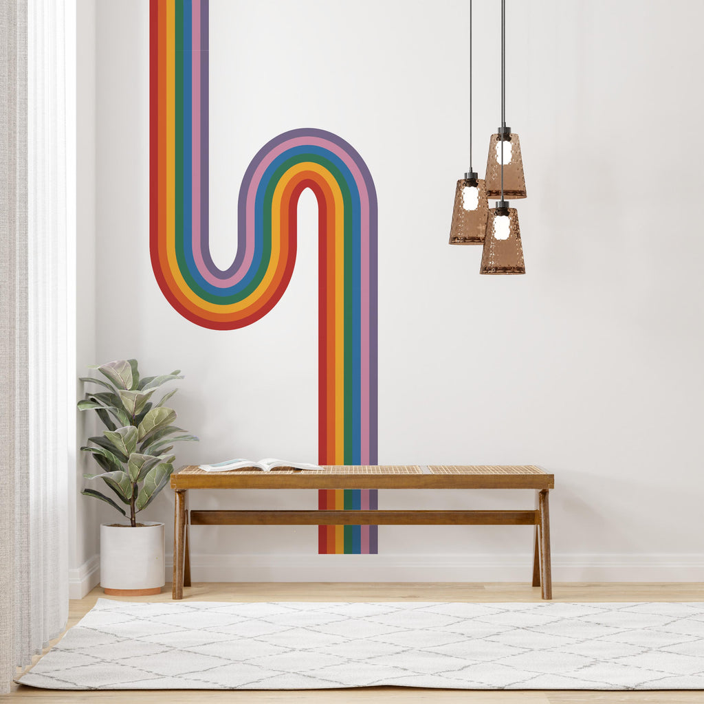 Rainbow Wall Decal Abstract Stripes Waves Wall Decal for Interior Artistic Vinyl Wall Art Contemporary Decor