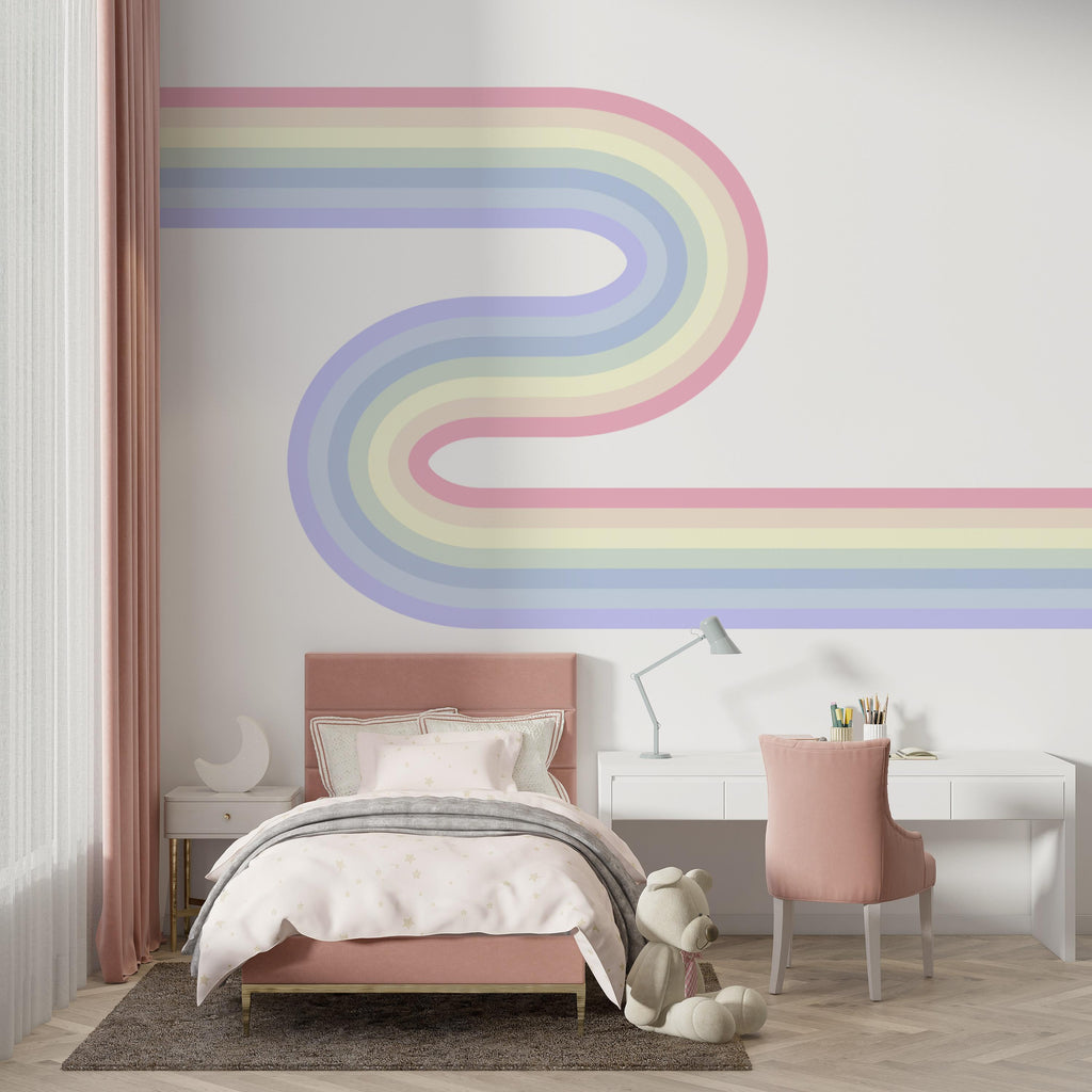 Rainbow Wall Decal Abstract Stripes Waves Wall Decal for Interior Artistic Vinyl Wall Art Contemporary Decor