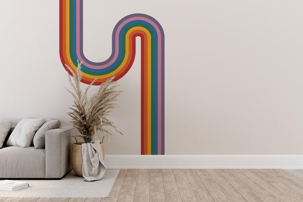 Stripes Waves Wall Vinyl Rainbow Sticker Wavy Rainbow Wall Decal Modern Vinyl Wall Art Colorful Interior Decor