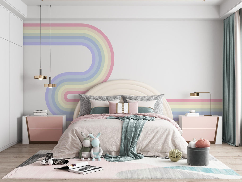 Stripes Waves Wall Vinyl Rainbow Sticker Wavy Rainbow Wall Decal Modern Vinyl Wall Art Colorful Interior Decor