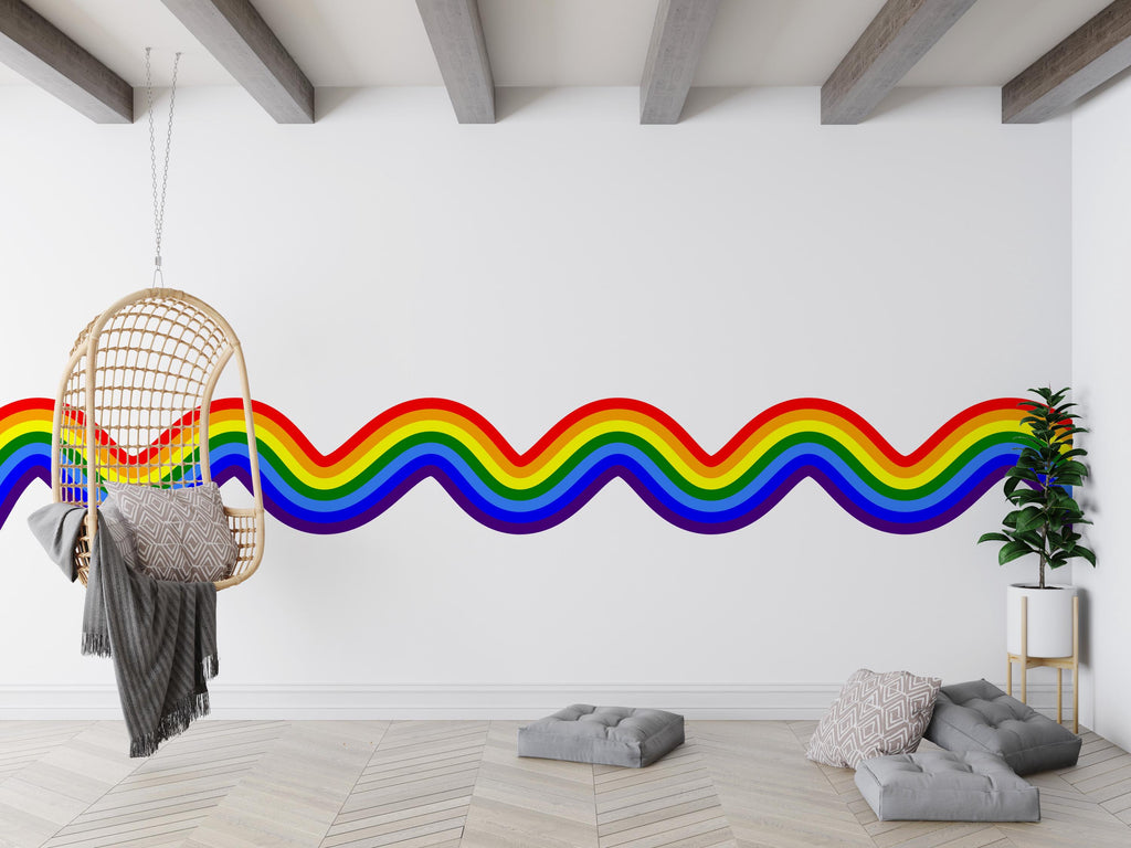 Stripes Waves Wall Vinyl Rainbow Sticker Wavy Rainbow Wave Wall Decal Modern Vinyl Wall Decor