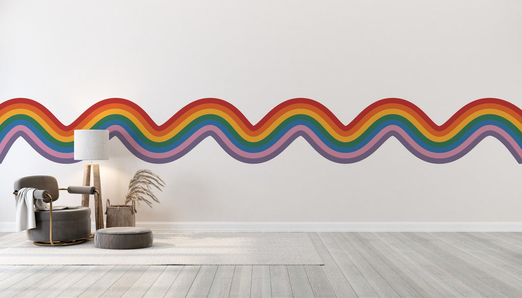 Stripes Waves Wall Vinyl Rainbow Sticker Wavy Rainbow Wave Wall Decal Modern Vinyl Wall Decor