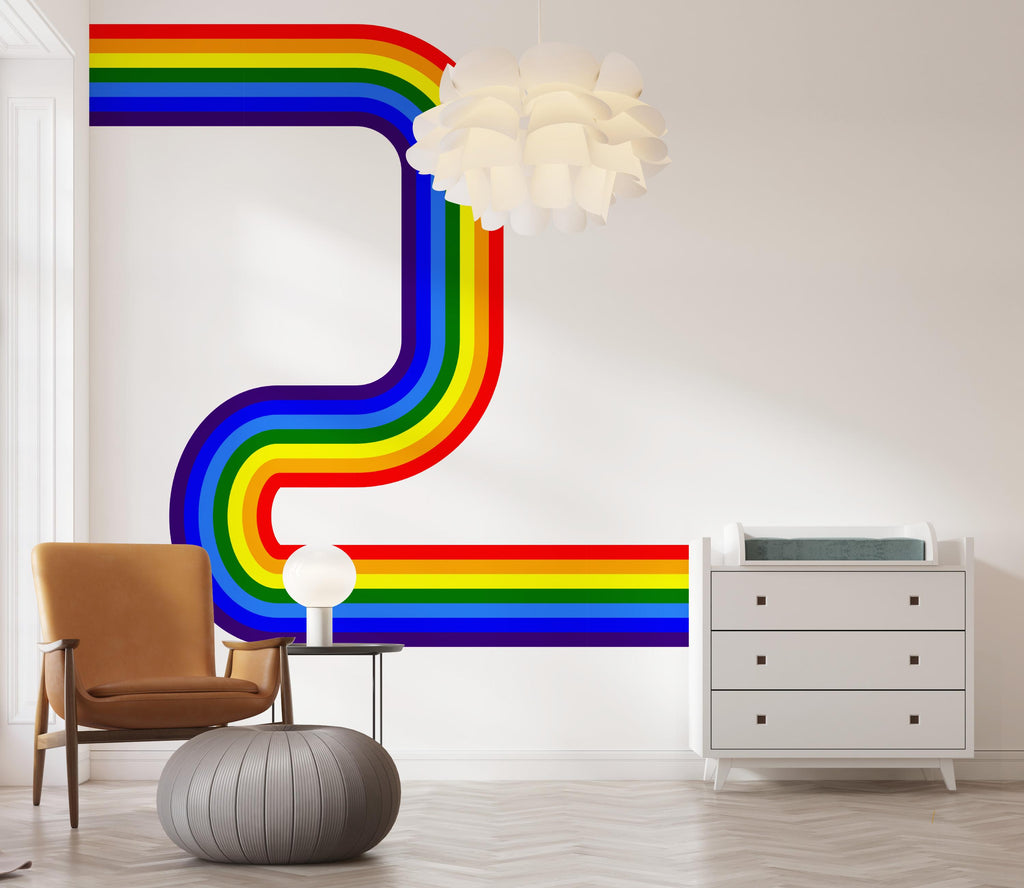 Rainbow Wall Decal Rainbow Corner Wave Wall Decal Modern Vinyl Wall Deco Stripes Waves