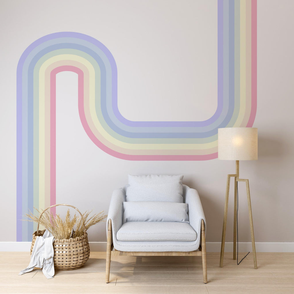 Rainbow Wall Decal Rainbow Corner Wave Wall Decal Modern Vinyl Wall Deco Stripes Waves