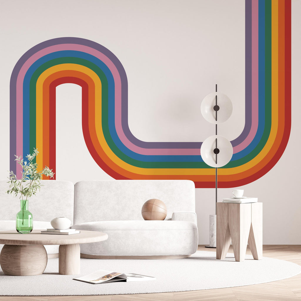 Rainbow Wall Decal Rainbow Corner Wave Wall Decal Modern Vinyl Wall Deco Stripes Waves