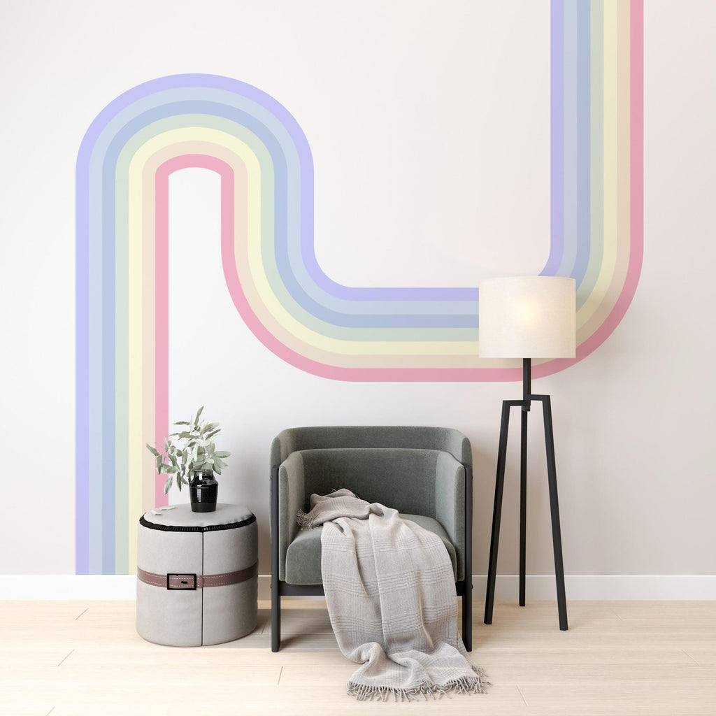 Rainbow Wall Decal Rainbow Corner Wave Wall Decal Modern Vinyl Wall Deco Stripes Waves