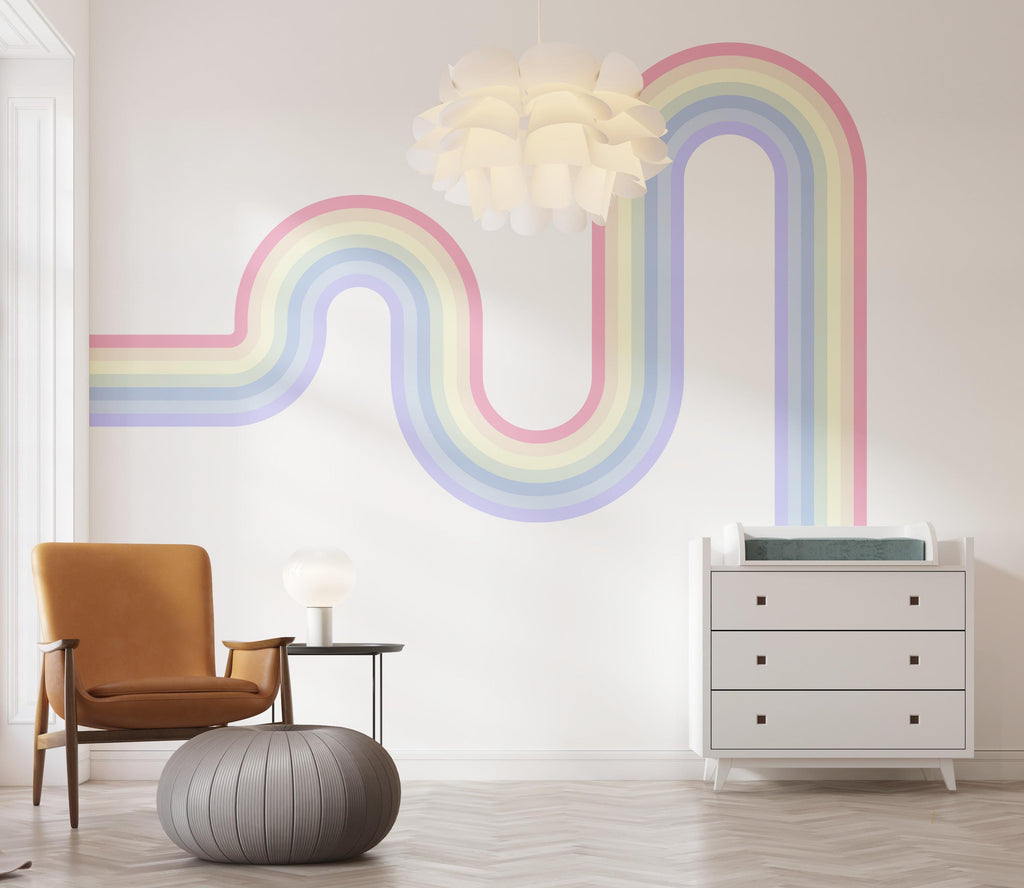 Vinyl Wall Art Corner Curve Rainbow Wall Decal Modern Minimal Art Stripes Waves