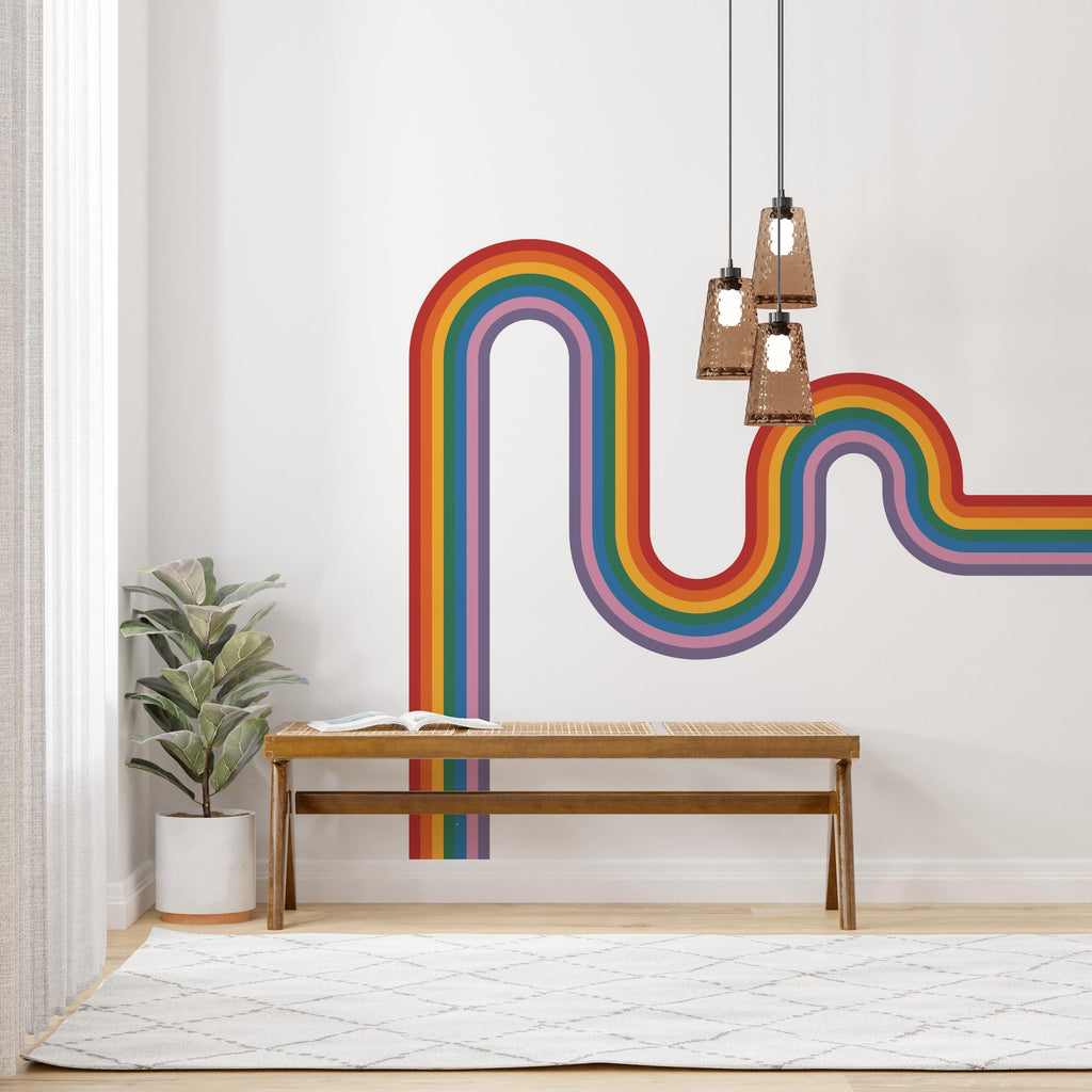 Vinyl Wall Art Corner Curve Rainbow Wall Decal Modern Minimal Art Stripes Waves