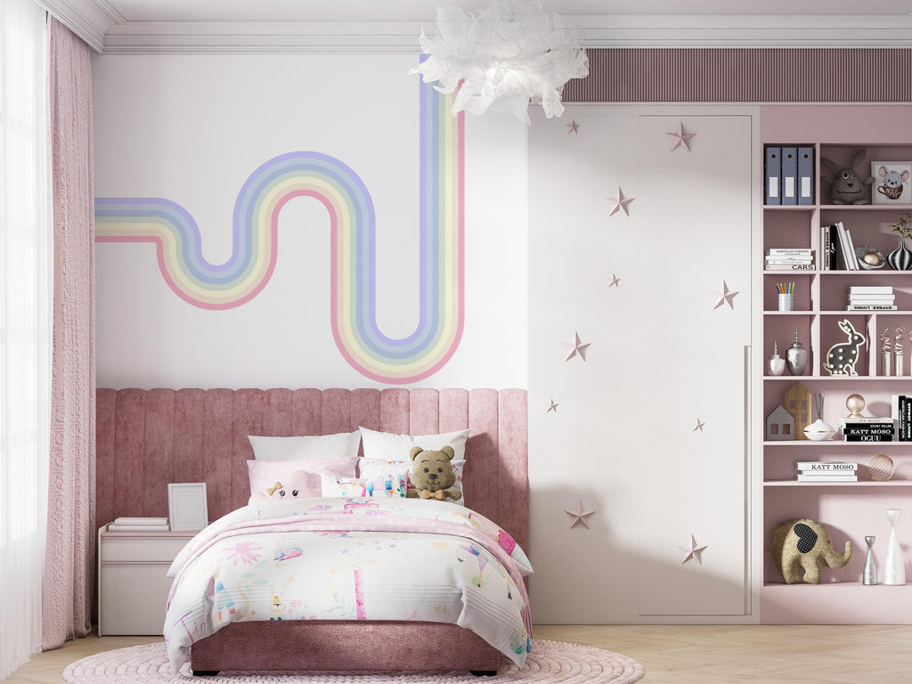 Vinyl Wall Art Corner Curve Rainbow Wall Decal Modern Minimal Art Stripes Waves
