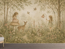 Load image into Gallery viewer, Fairy Woodland Nursery Wallpaper Mural, Vintage Storybook Wall Art, Neutral Floral Forest &amp; Deer, Girls Room Peel and Stick Wallpaper 839LU