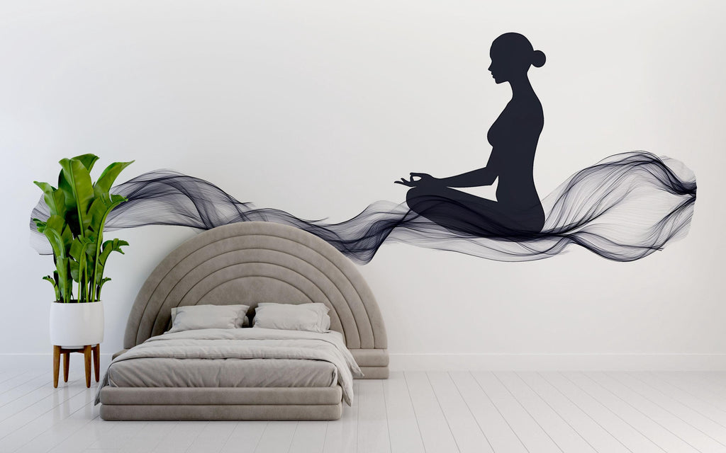 Meditation Woman Wall Decal Yoga Studio Wall Art Zen Wellness Vinyl Sticker Minimalist Spa Decor Modern Meditation Room Mural