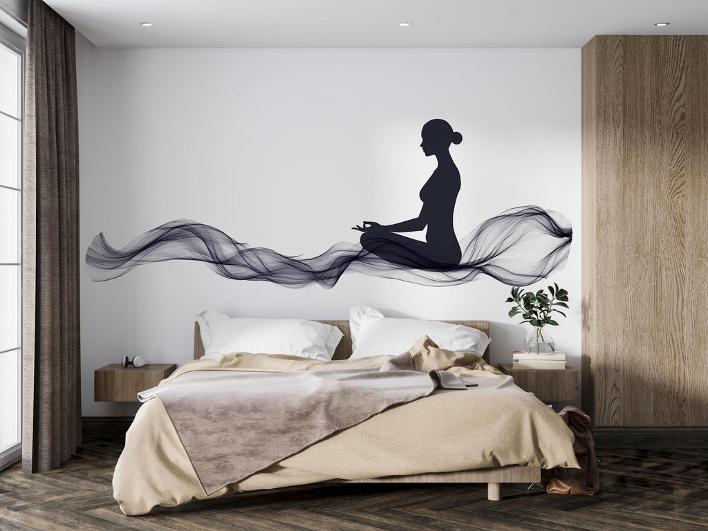 Meditation Woman Wall Decal Yoga Studio Wall Art Zen Wellness Vinyl Sticker Minimalist Spa Decor Modern Meditation Room Mural