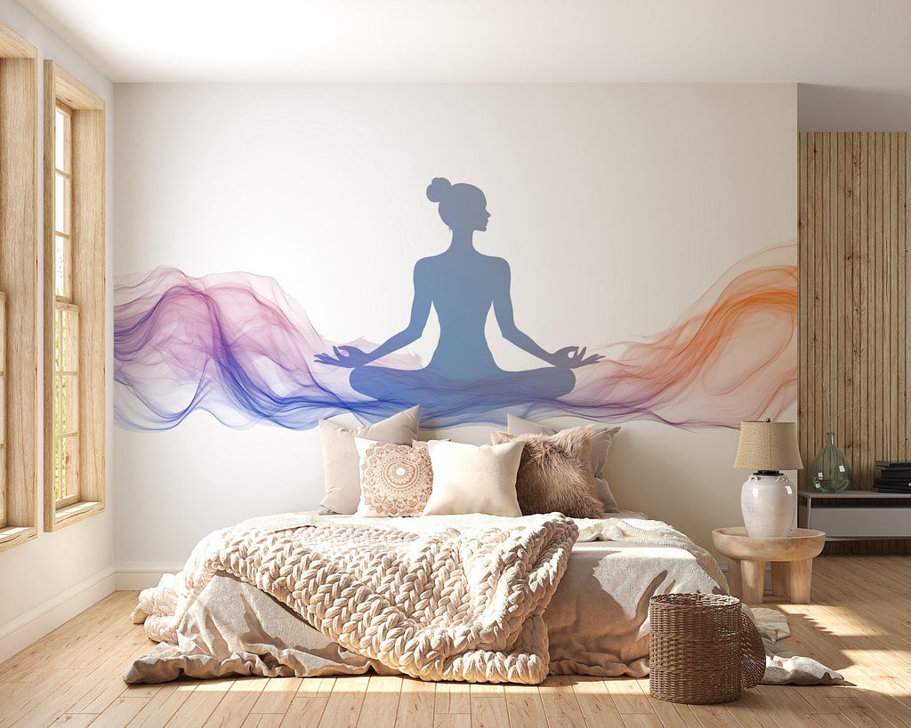 Meditation Woman Wall Decal Yoga Studio Wall Art Zen Wellness Mural Spiritual Wall Sticker Modern Spa Decor Meditation Room Vinyl