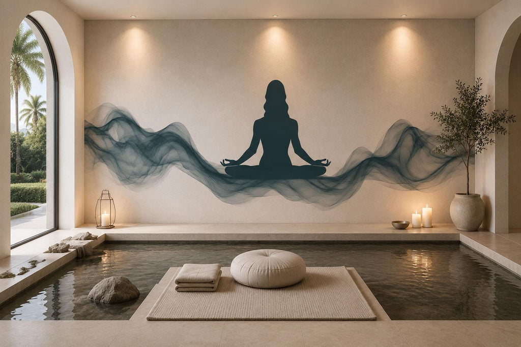 Meditation Woman Wall Decal Zen Yoga Studio Wall Art Wellness Spa Decor Minimalist Meditation Room Mural Peaceful Vinyl Sticker
