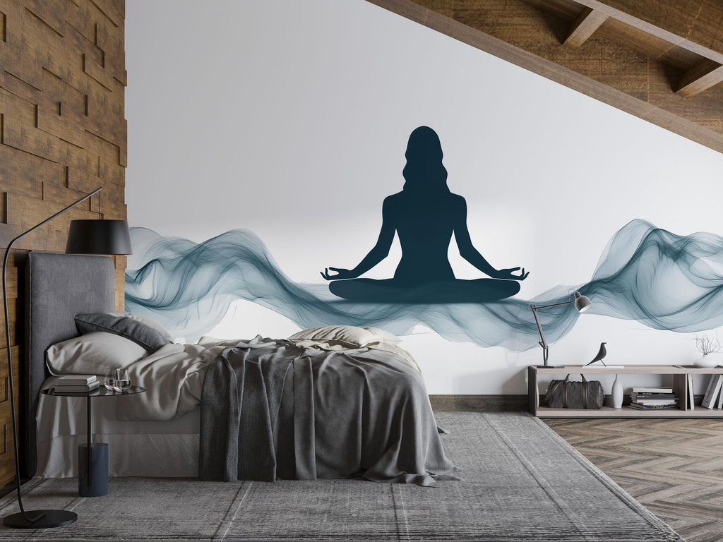 Meditation Woman Wall Decal Zen Yoga Studio Wall Art Wellness Spa Decor Minimalist Meditation Room Mural Peaceful Vinyl Sticker