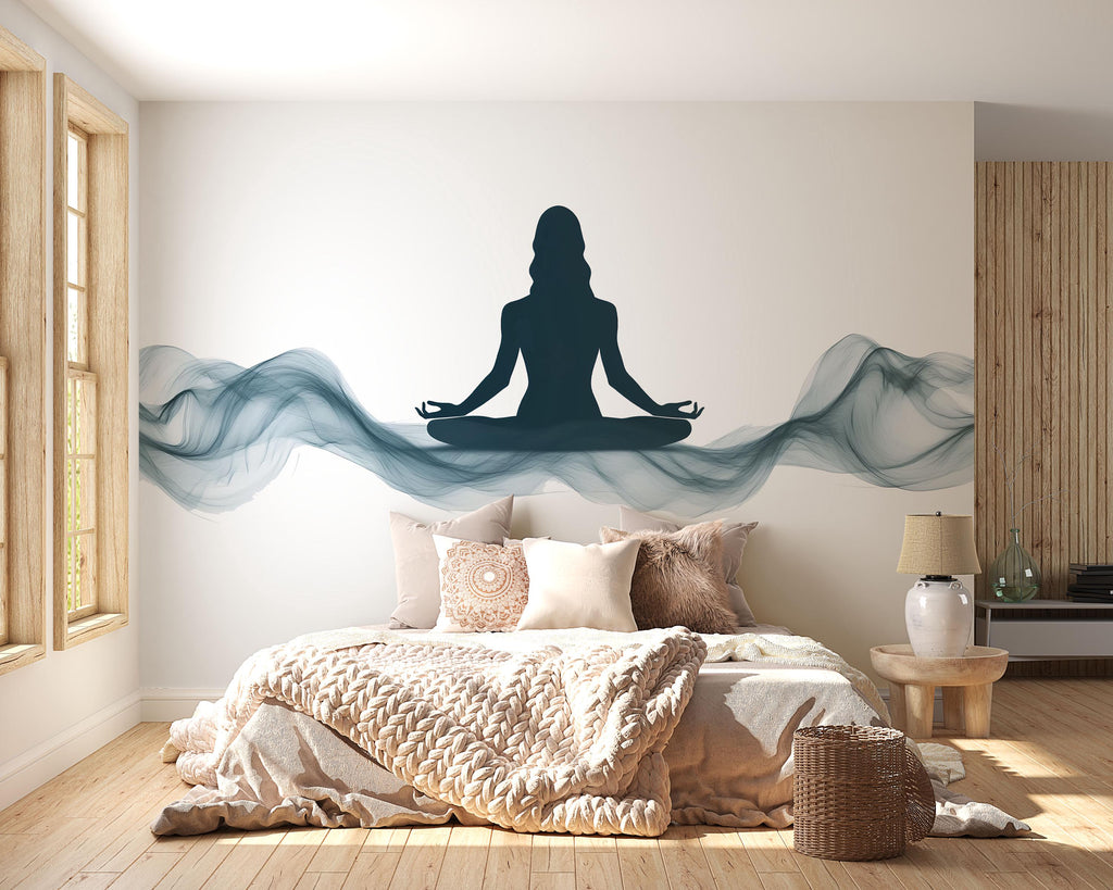 Meditation Woman Wall Decal Zen Yoga Studio Wall Art Wellness Spa Decor Minimalist Meditation Room Mural Peaceful Vinyl Sticker