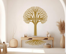 Load image into Gallery viewer, Jesus Cross Vinyl Wall Decal, Tree of life Christian Decor Tree stickers 1128RS