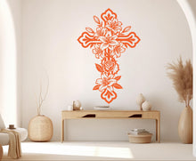 Load image into Gallery viewer, Jesus Cross Vinyl Wall Decal Floral Cross Decor, Christian Decor Rose stickers 1129RS