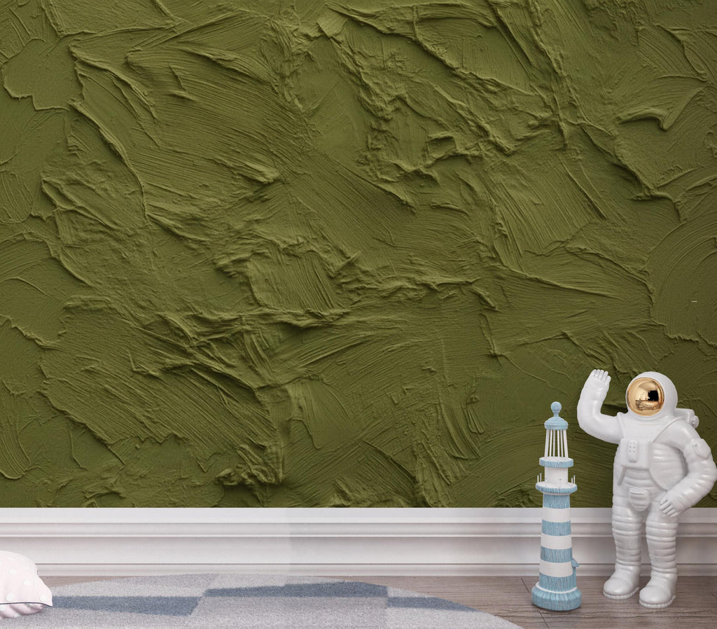 Moss Green Plaster Texture Wallpaper | Warm Earth Tone Abstract Peel and Stick | Rustic Clay Wall Effect | Modern Textured Mural 422DE