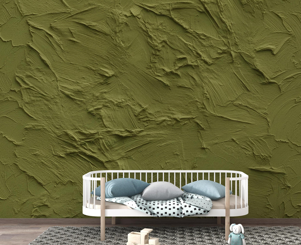Moss Green Plaster Texture Wallpaper | Warm Earth Tone Abstract Peel and Stick | Rustic Clay Wall Effect | Modern Textured Mural 422DE