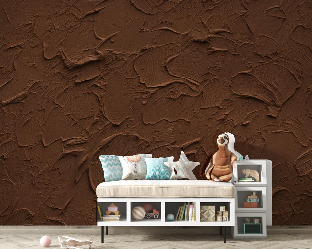Cocoa Plaster Texture Wallpaper | Warm Earth Tone Abstract Peel and Stick | Rustic Clay Wall Effect | Modern Textured Mural 423DE