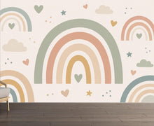 Load image into Gallery viewer, Pastel Rainbow Wallpaper Peel and Stick, Boho Nursery Wall Mural, Neutral Kids Room Decor, Rainbow Bedroom Art Decor 843LU
