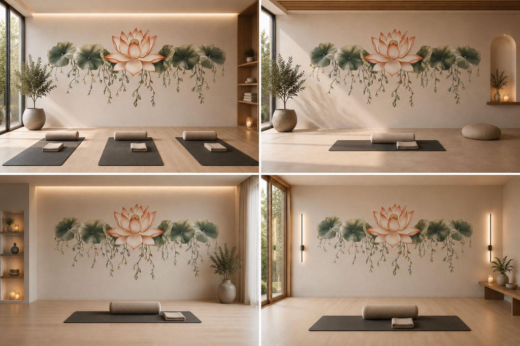 Lotus Flower Wall Decal Botanical Yoga Studio Wall Art Zen Meditation Mural Spa Decor Peel And Stick Floral Vinyl Sticker