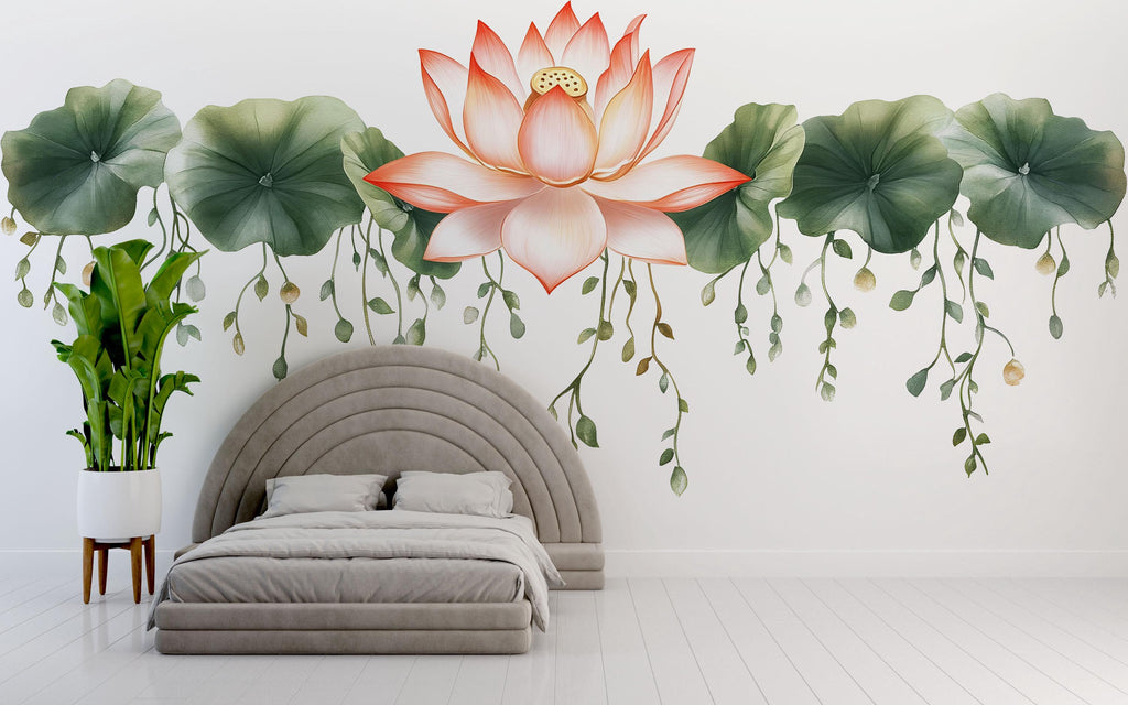 Lotus Flower Wall Decal Botanical Yoga Studio Wall Art Zen Meditation Mural Spa Decor Peel And Stick Floral Vinyl Sticker