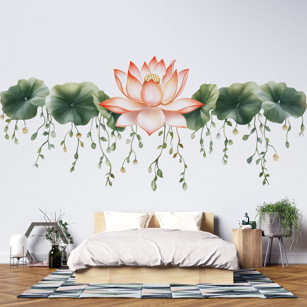 Lotus Flower Wall Decal Botanical Yoga Studio Wall Art Zen Meditation Mural Spa Decor Peel And Stick Floral Vinyl Sticker