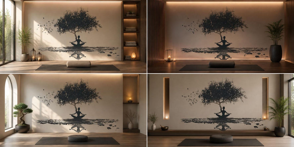 Meditation Tree Wall Decal Zen Yoga Wall Art Nature Wellness Mural Spa Decor Peel And Stick Vinyl Sticker