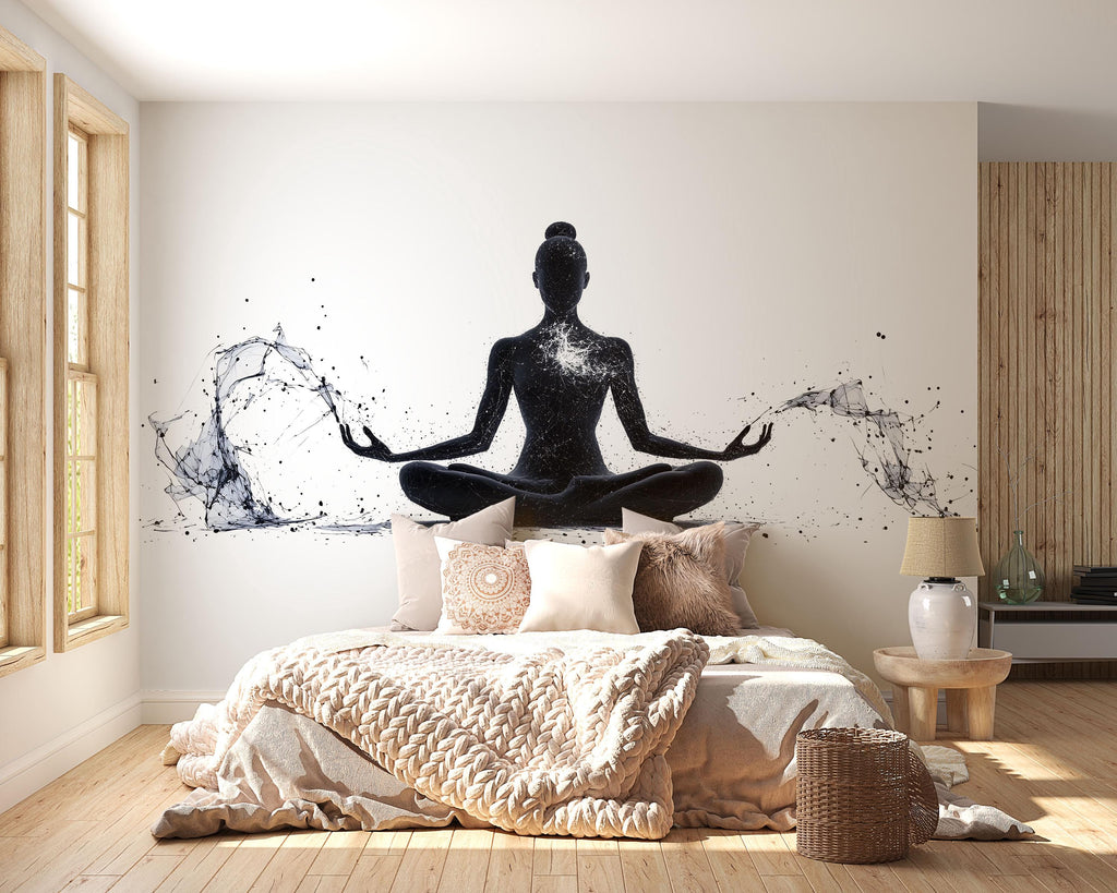 Abstract Meditation Wall Decal Zen Yoga Studio Wall Art Modern Mindfulness Mural Wellness Peel And Stick Vinyl Sticker