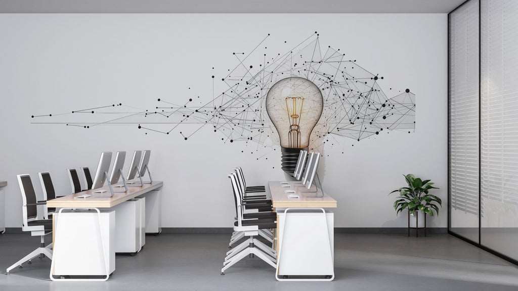 Modern Light Bulb Wall Decal Office Wall Art Creative Workspace Sticker Innovation Tech Peel And Stick Vinyl Business Decor