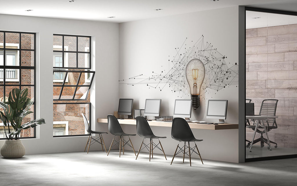 Modern Light Bulb Wall Decal Office Wall Art Creative Workspace Sticker Innovation Tech Peel And Stick Vinyl Business Decor